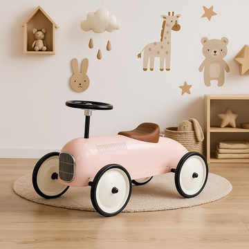 Kinderfahrzeug aus Metall für Kleinkinder, Rosa, mit Lenkrad und Leder-Sitz – Perfekt für Drinnen und Draußen