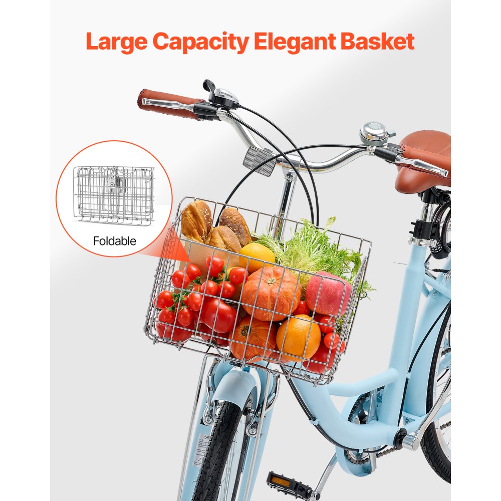 Vintage Damen Fahrrad 26 Zoll mit Korb – Retro Mädchenfahrrad Citybike für Alltag en Freizeit – Himmelblau
